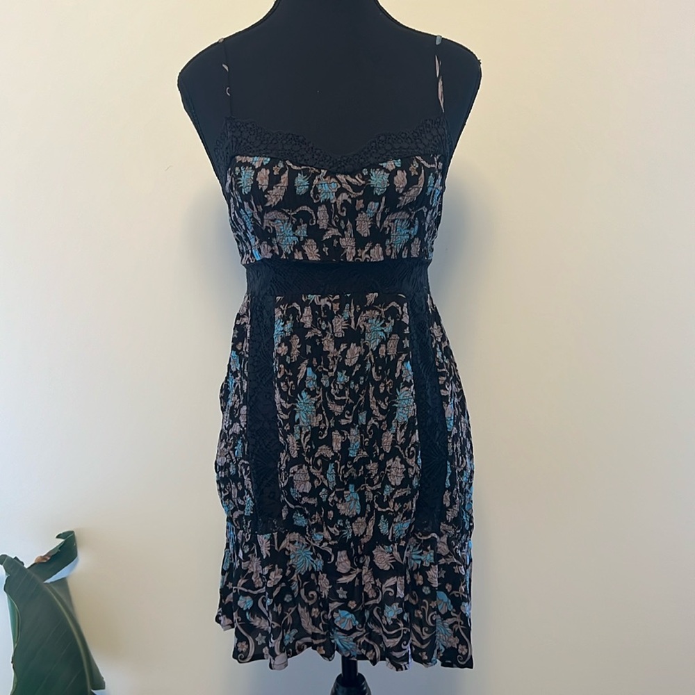Free People Black Floral Dress xs NWOT